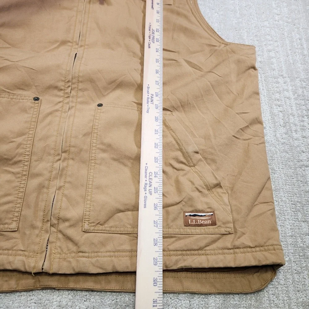 LL Bean Vest Men 2XLT Insulated Quilt Lined Utility Canvas Sherpa Full‎ Zip